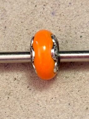 🆕 Brighton Primavera Spacer in Orange Resin bead with floral silver edges